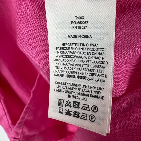 Boden 100% Linen Smocked Button Up Blouse Womens 10 Pink Puff Sleeves - Picture 6 of 10